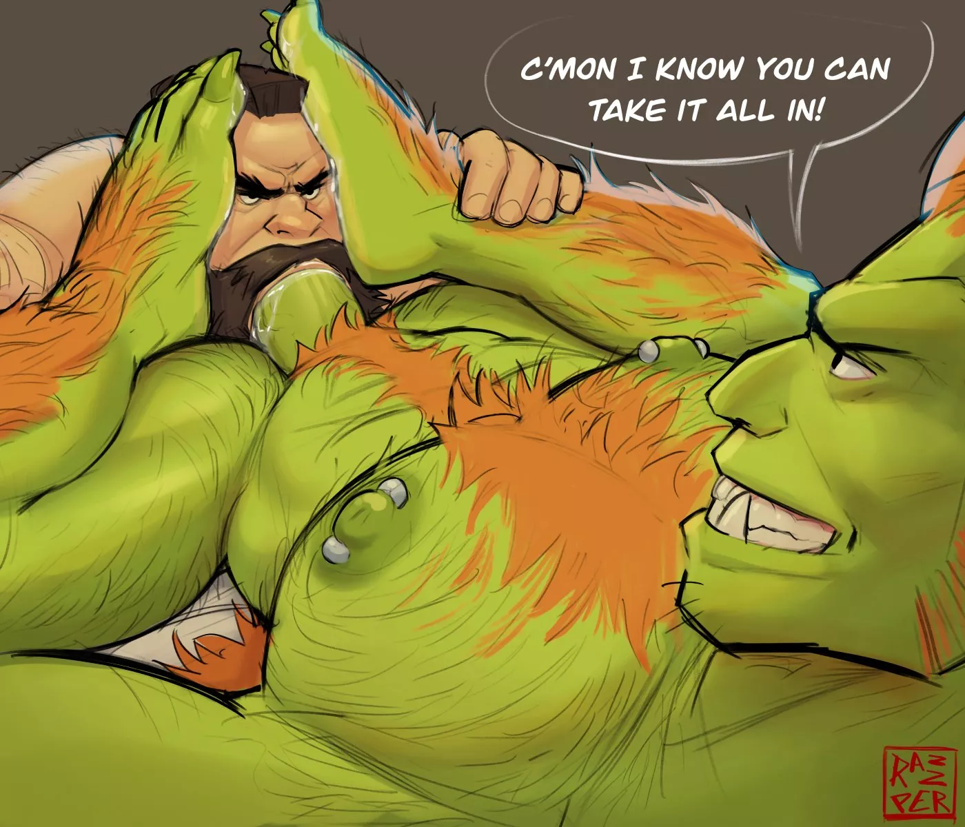 Blanka gives Zangief a helping...foot? [@Razzpery]