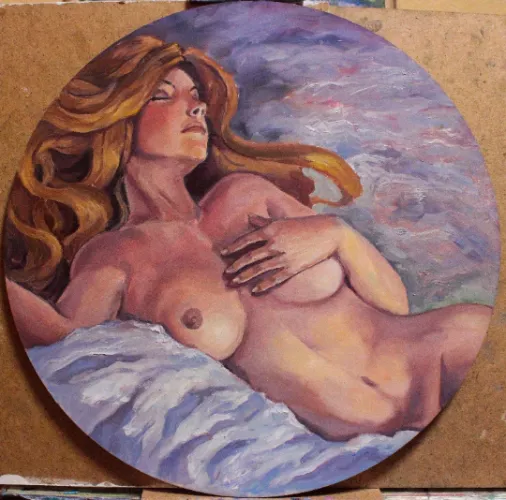 In the bed. My oil painting on hardboard.