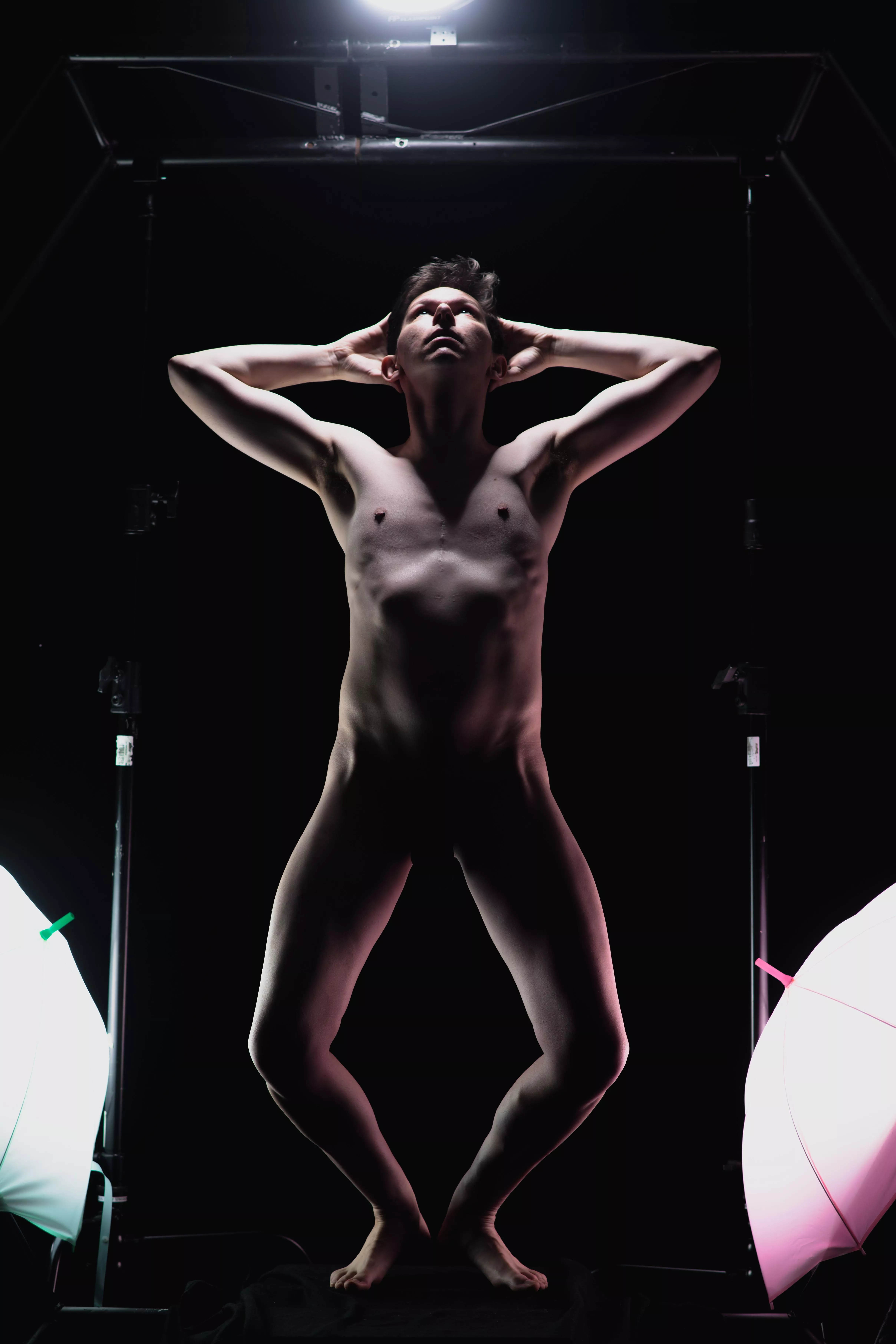 In the grungy studio