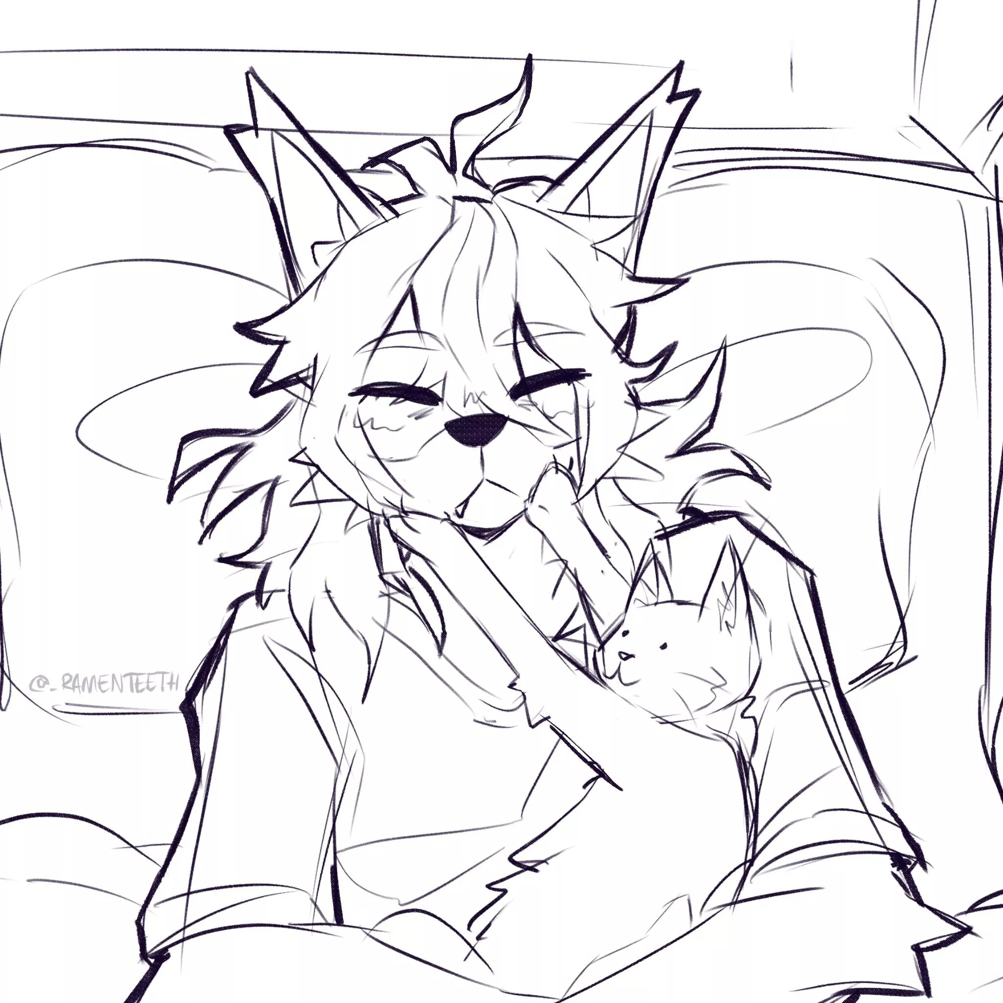 Literally my cat the other morning (art by me)