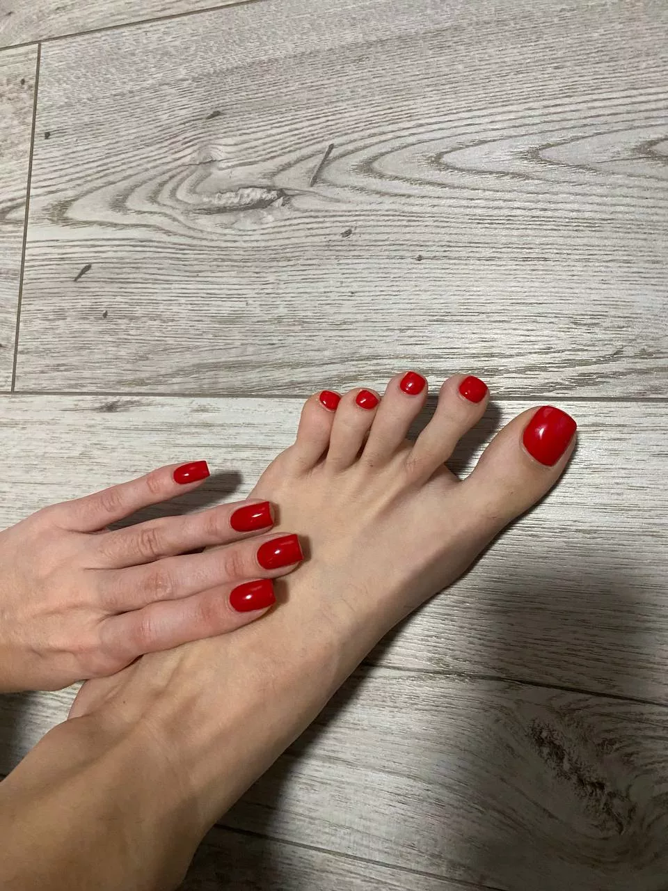 The same manicure and pedicure. I choose red as it looks sexy