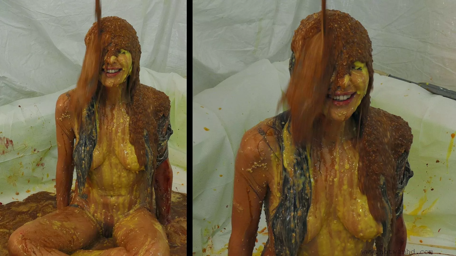 Deluge of food and she's smiling underneath