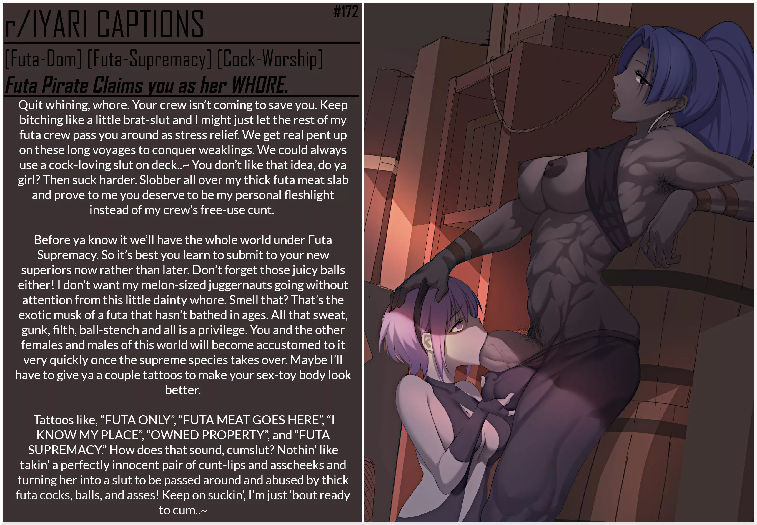 Futa Pirate Claims you as her WHORE. [Futa] [Futa-Supremacy] [Cock-Worship] [Blow-Job] [Branding] [Sweat-Musk] [Art: 1235] [IyariCaptions]