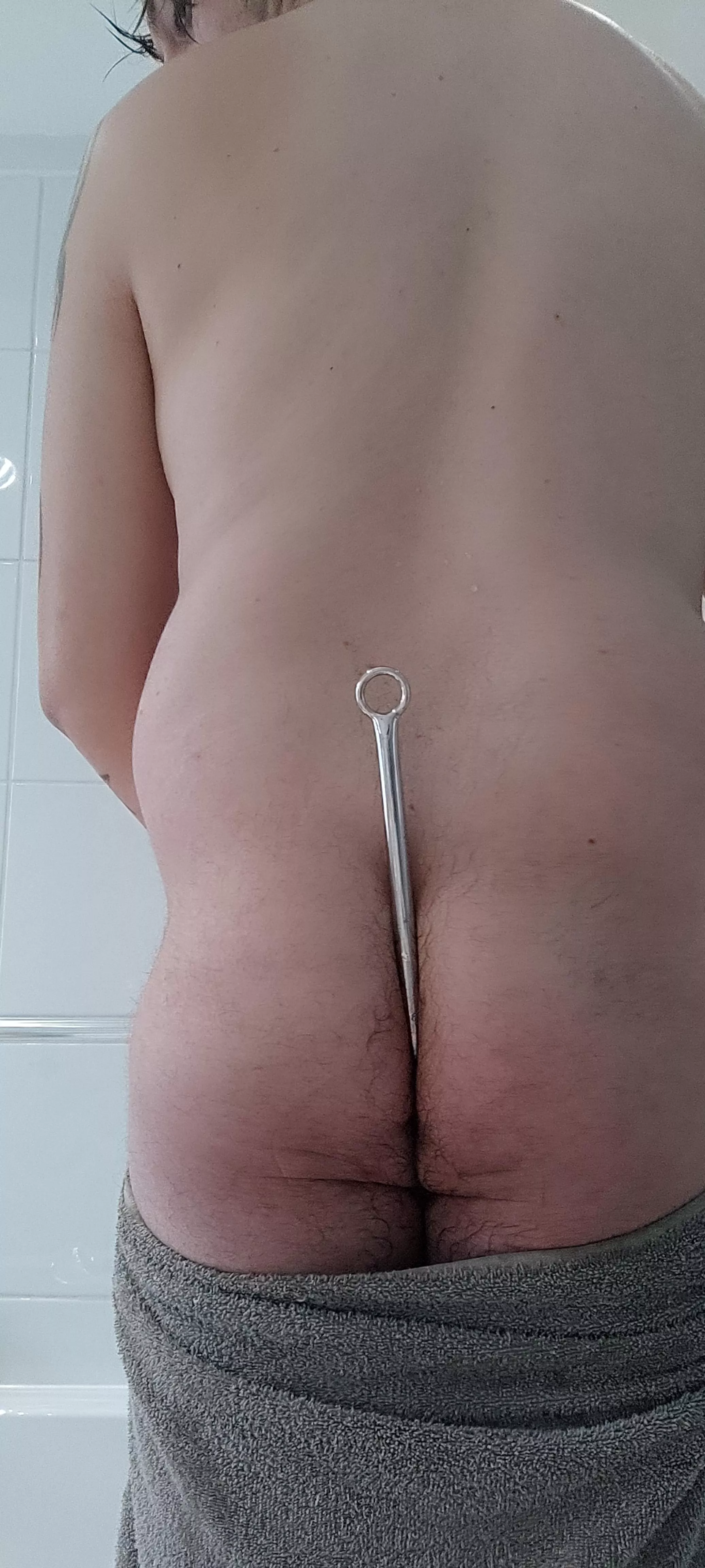 Getting dried with anal hook in my ass