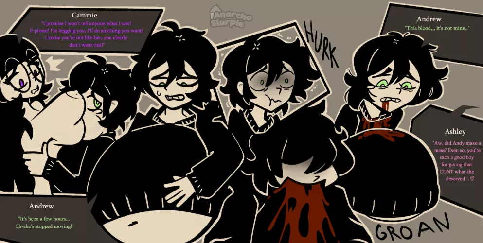 {image} Andy Has a Bad Day (OC by anarcho slurpie) [M/F, Soft, Unwilling, Same-Size, Blood, Comic, Vomiting, Digestion]