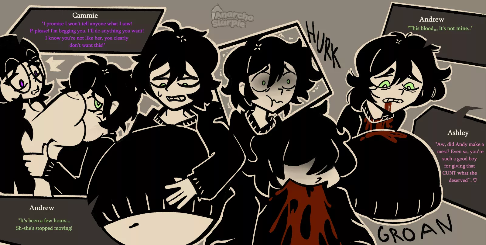 {image} Andy Has a Bad Day (OC by anarcho slurpie) [M/F, Soft, Unwilling, Same-Size, Blood, Comic, Vomiting, Digestion]