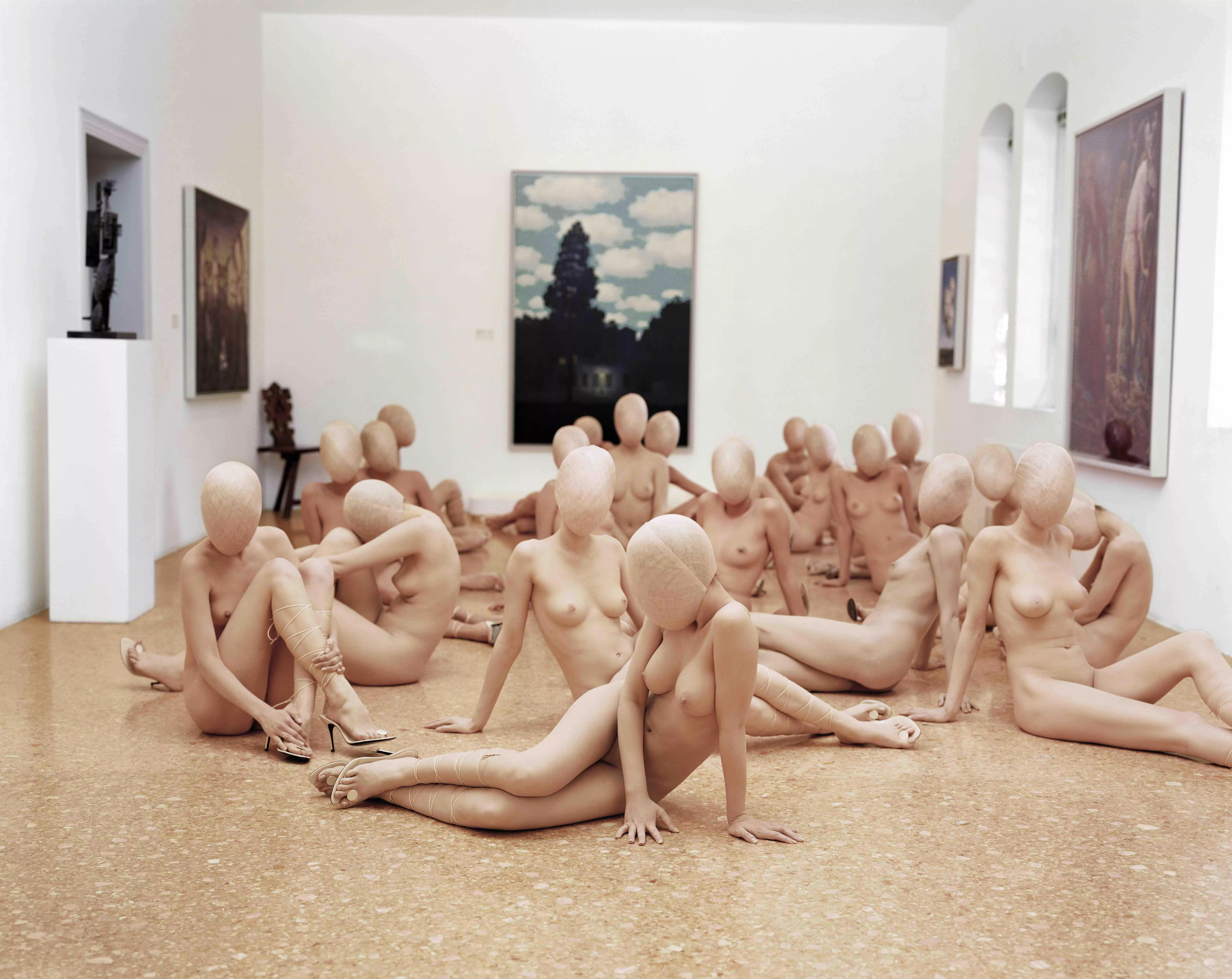 Nude girls grouped together in a somewhat disturbing way