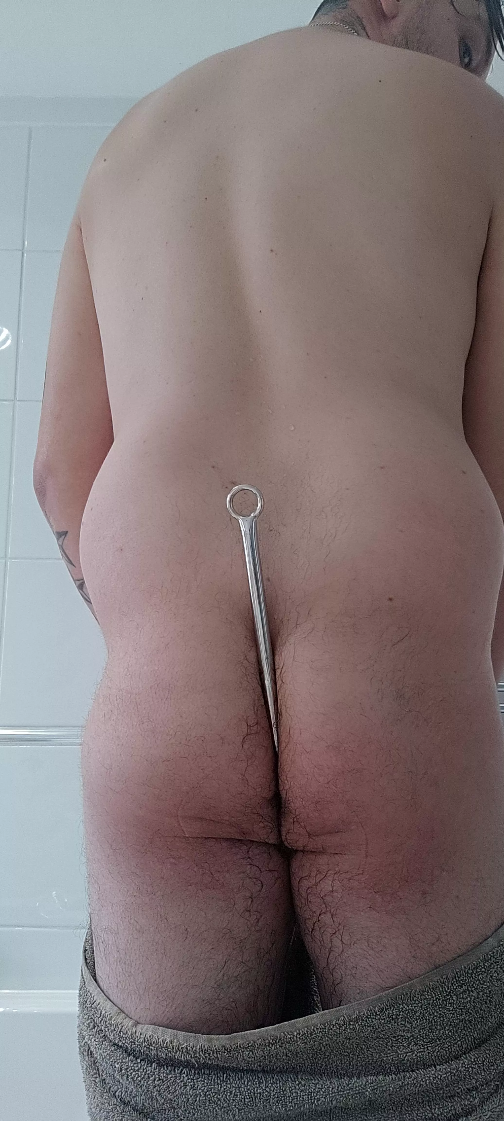 Showering with anal hook in my ass