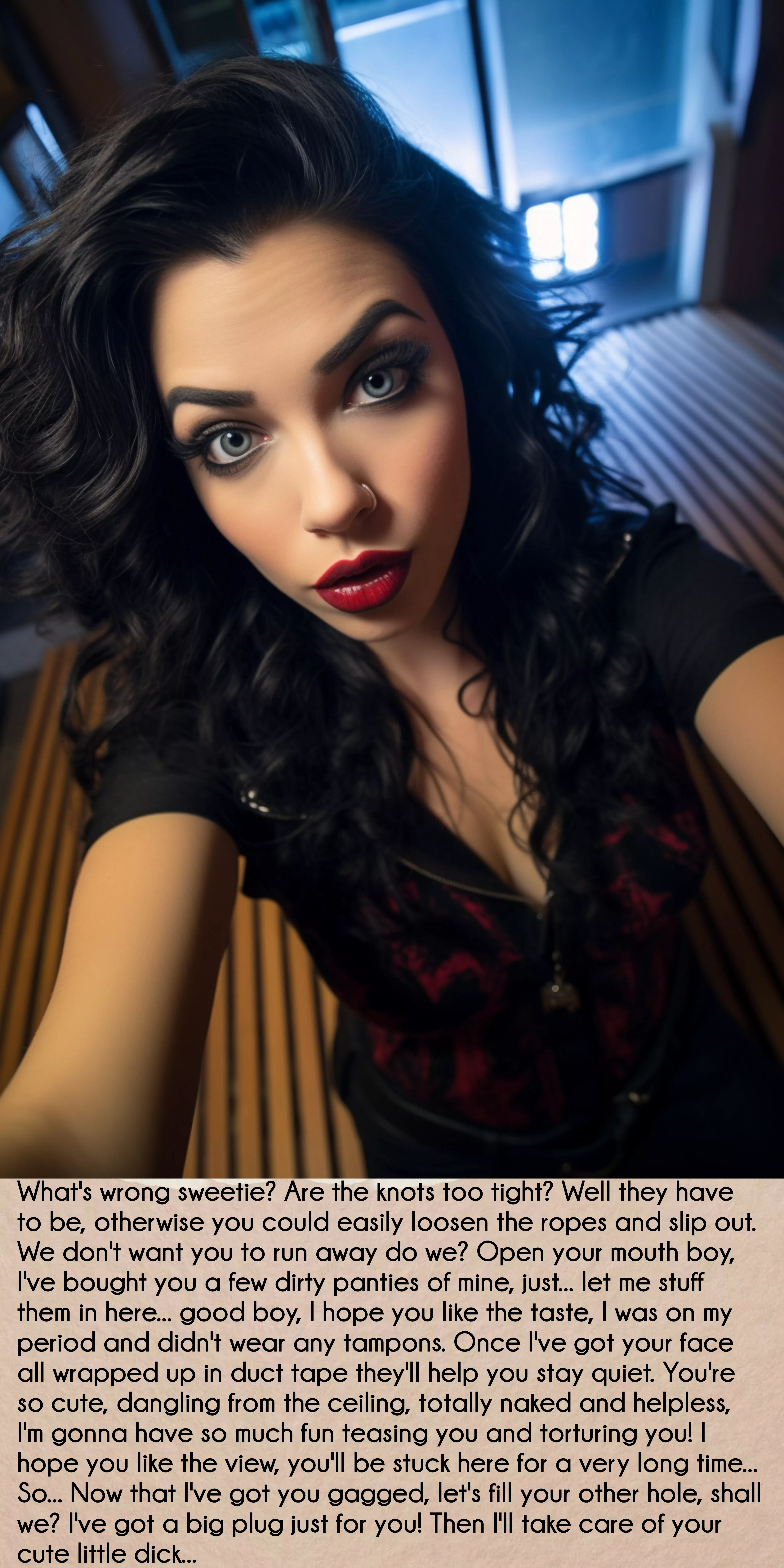 Training her shibari skills