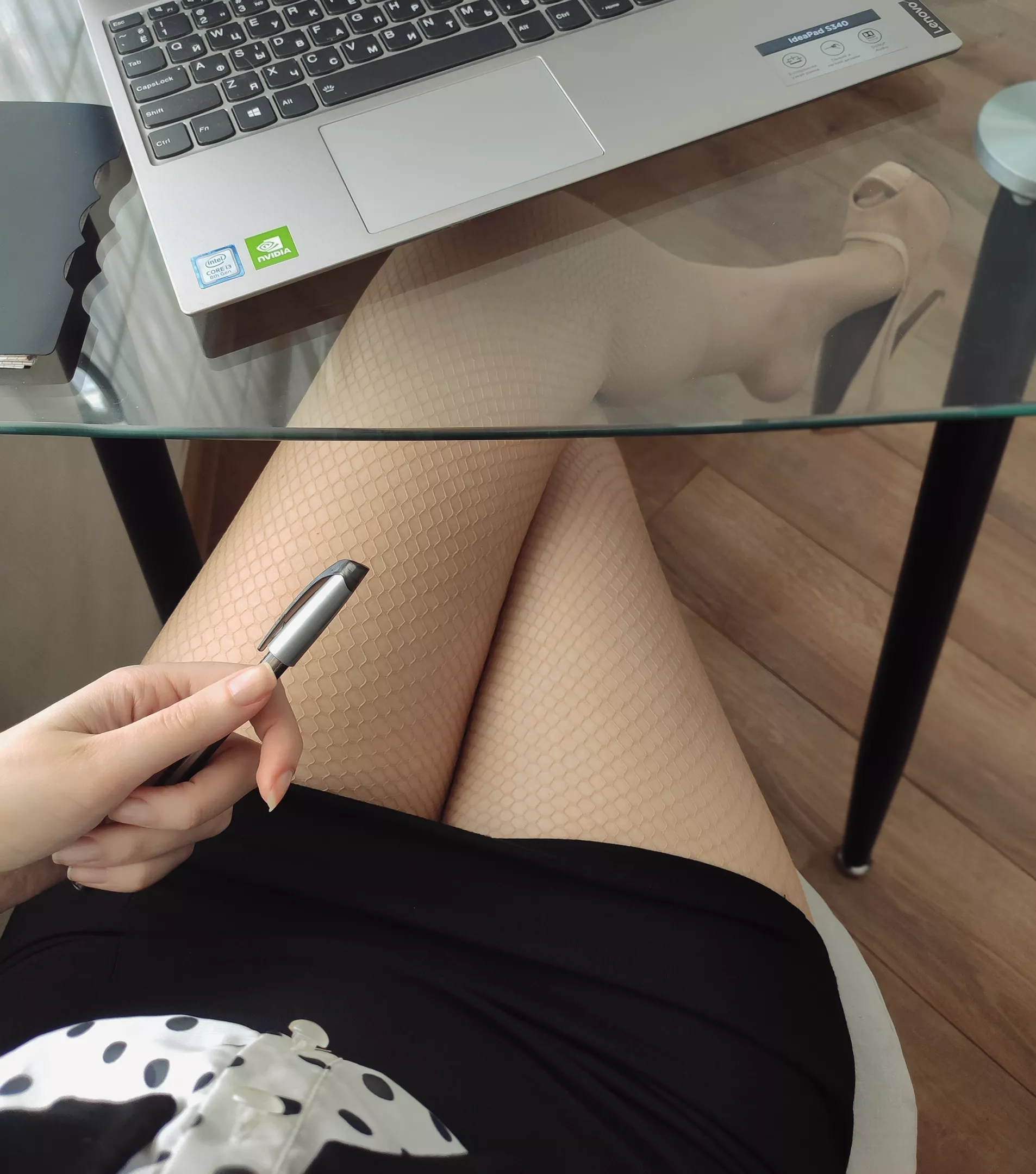 boss loves it when I wear fishnet tights at work