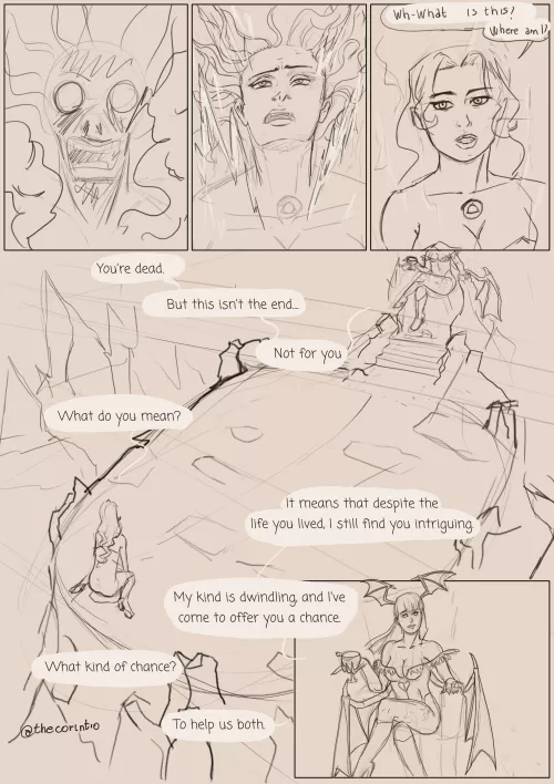 I starred to draw the first page of my comic between Morrigan, Lust and consentacles! (Fullmetal Alchemist x Darkstalkers) I figured the plot but I'm open to hear your ideas for poses and things you'd like to see these two doing! I'll be posting the p