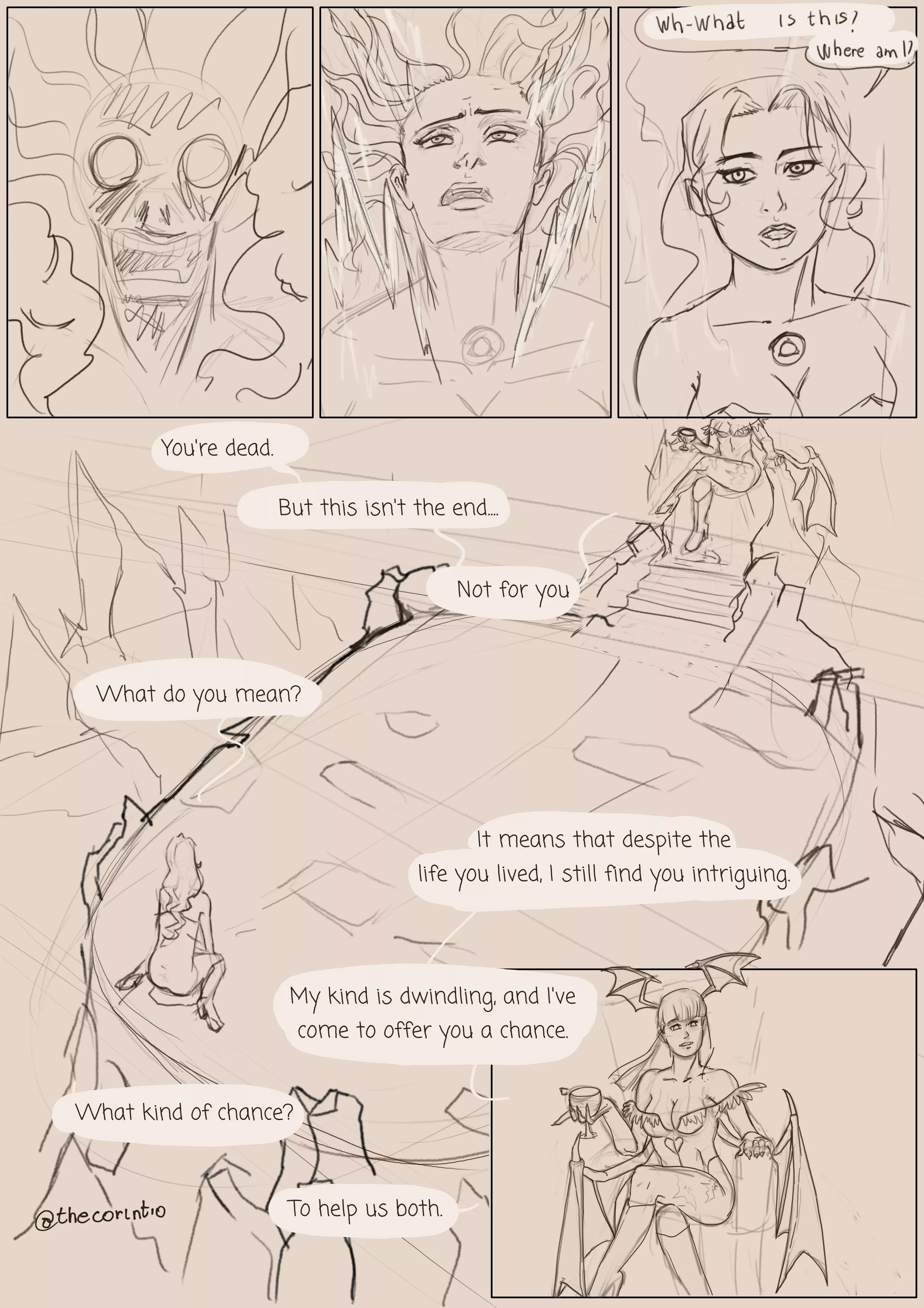 I starred to draw the first page of my comic between Morrigan, Lust and consentacles! (Fullmetal Alchemist x Darkstalkers) I figured the plot but I'm open to hear your ideas for poses and things you'd like to see these two doing! I'll be posting the p