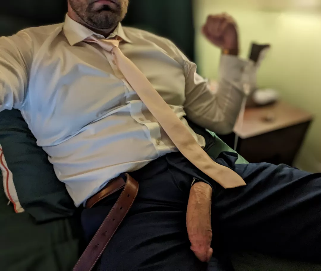 I was told suits are like lingerie for men, so I wore mine to bed. Hope it enhanced my big dad cock. [45]