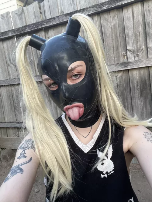 casually trying on my first latex hood, how does it look