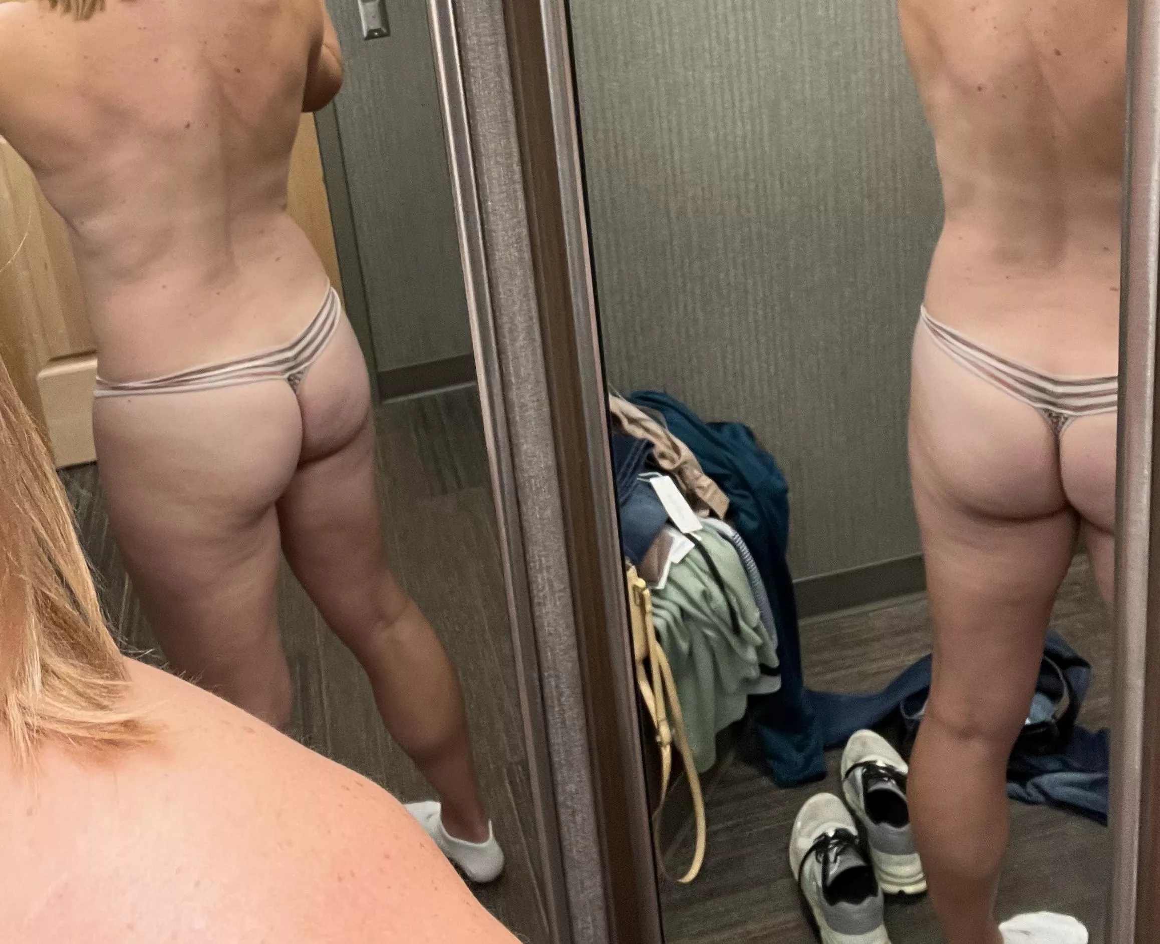 Double mirror ass. 43 yr old MILF in the mall.