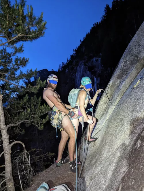 Naked multi-pitch rock climbing