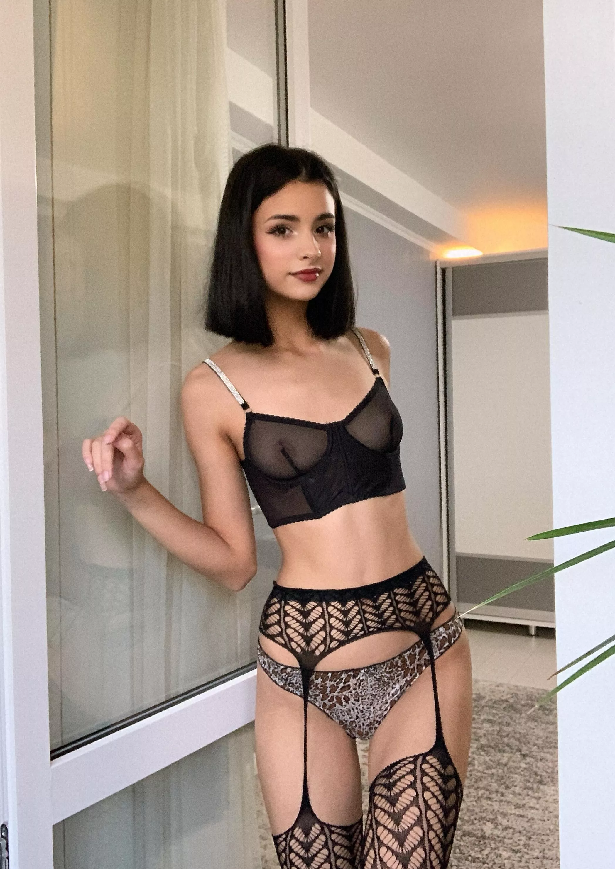 I hope my lace fishnets look good on my skinny body