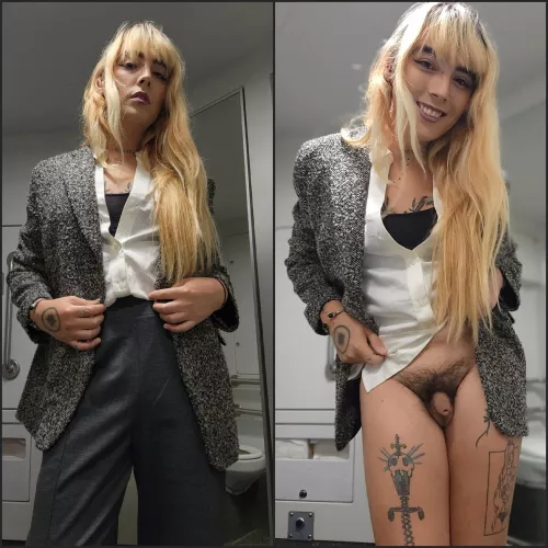 Suck my girldick in the train bathroom? Be sure not to miss a drop of cum