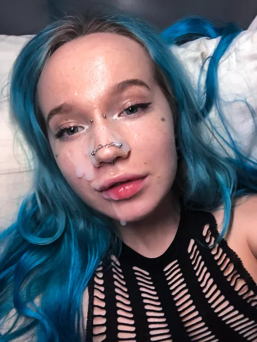 A shot of hot cum on my pretty face.