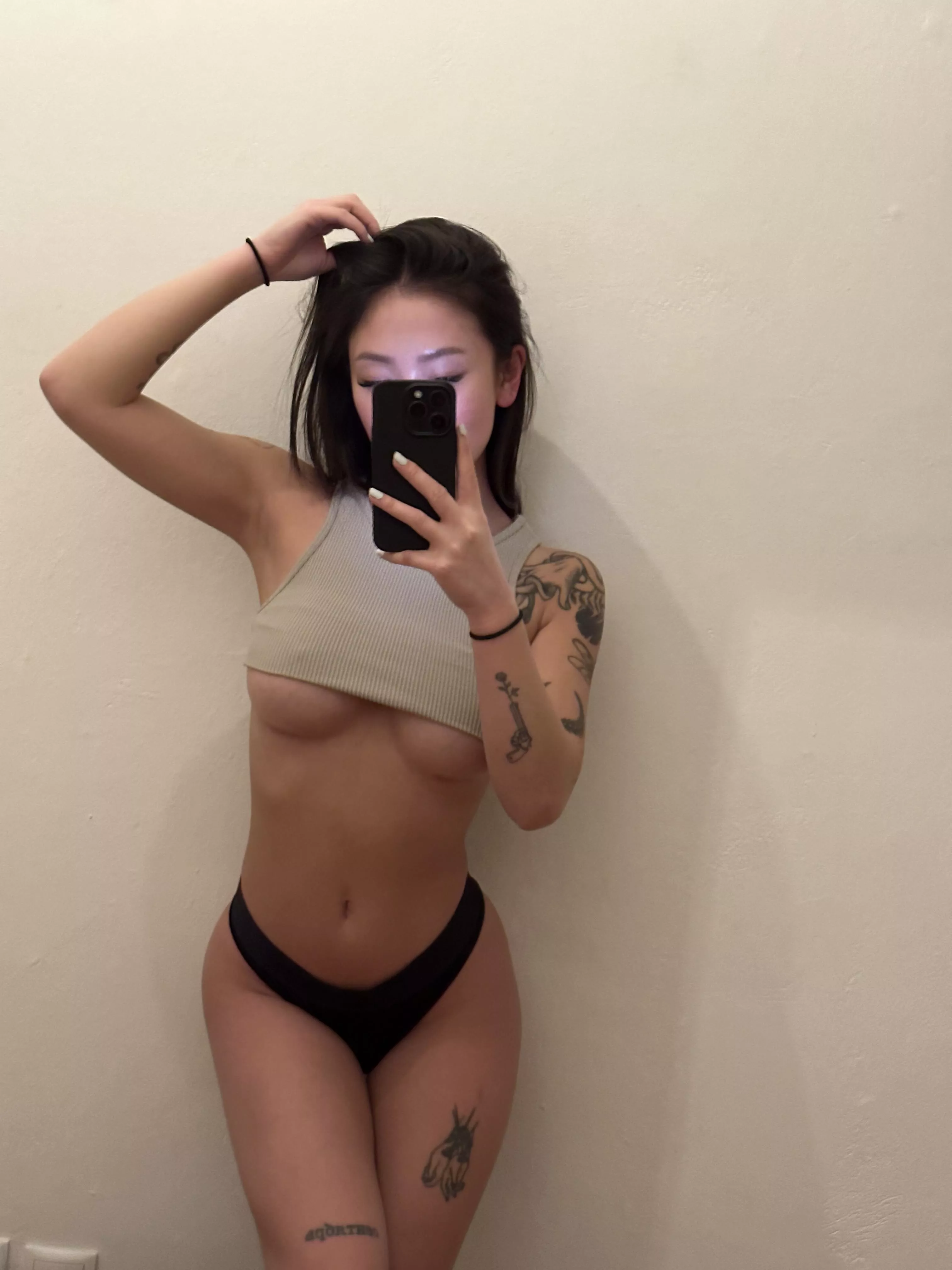 Imagining your fingers caressing my baps instead of my own