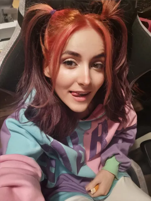 Pastel colors hoodie but neon hair