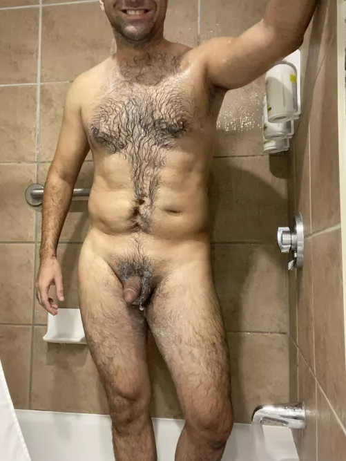 This hotel shower is a tight fit!