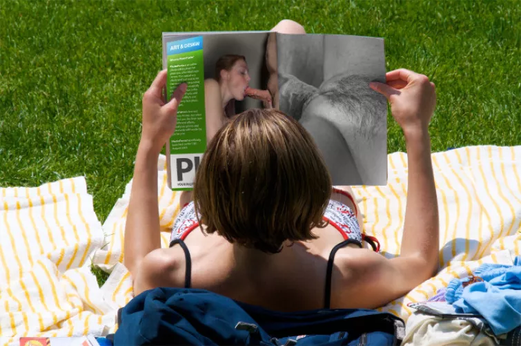 Gave her a magazine of the two of us together. #virtualsex. Combo of 3d models, photoshop and other elements.