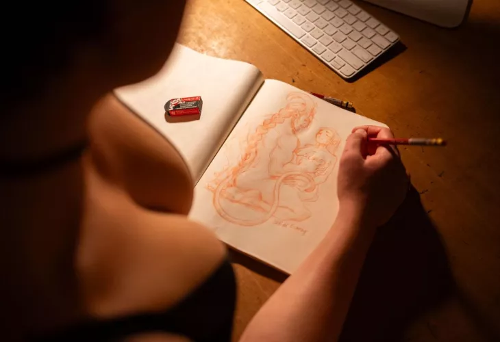 Getting off of drawing monster smut wishing there were some big, clawed hands playing with my breasts 🖤 (Ice Planet Barbarians fanart, illustration and tits are mine ;)