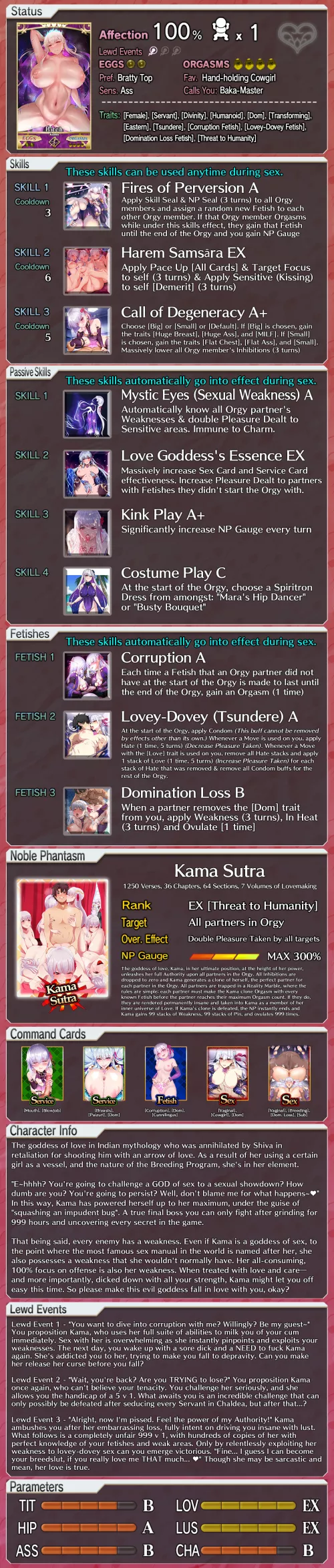 Kama's Lewd Profile [Fate] [FGO] [Male Viewer] [Hetero] [Corruption] [Domination Loss] [Romance] [Different ages... Kind of...?] [Oops the world ended]
