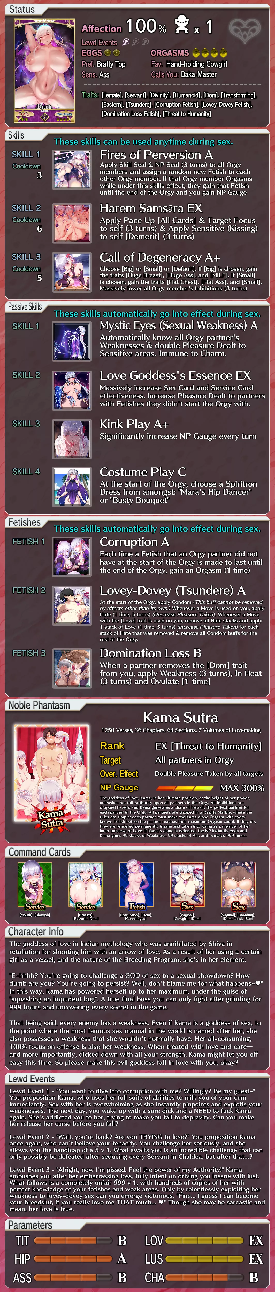 Kama's Lewd Profile [Fate] [FGO] [Male Viewer] [Hetero] [Corruption] [Domination Loss] [Romance] [Different ages... Kind of...?] [Oops the world ended]