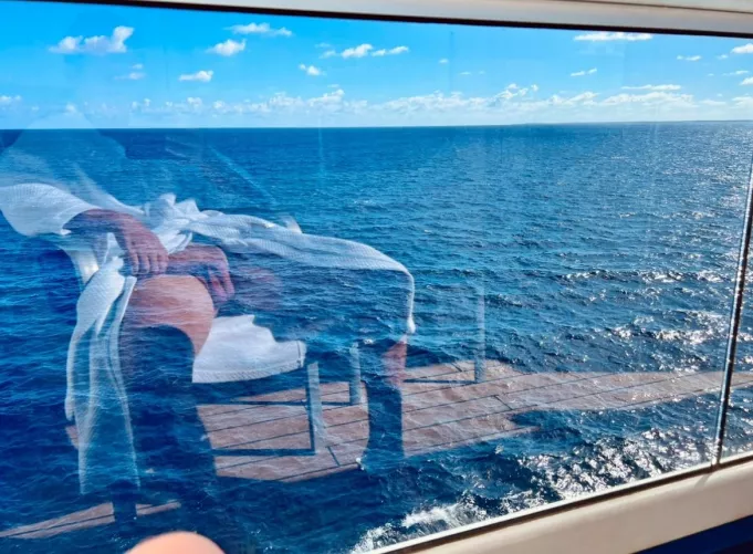 Out on deck but nobody is looking at the glare