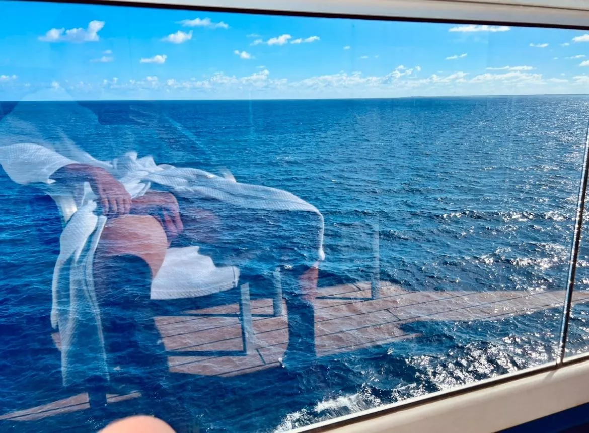 Out on deck but nobody is looking at the glare