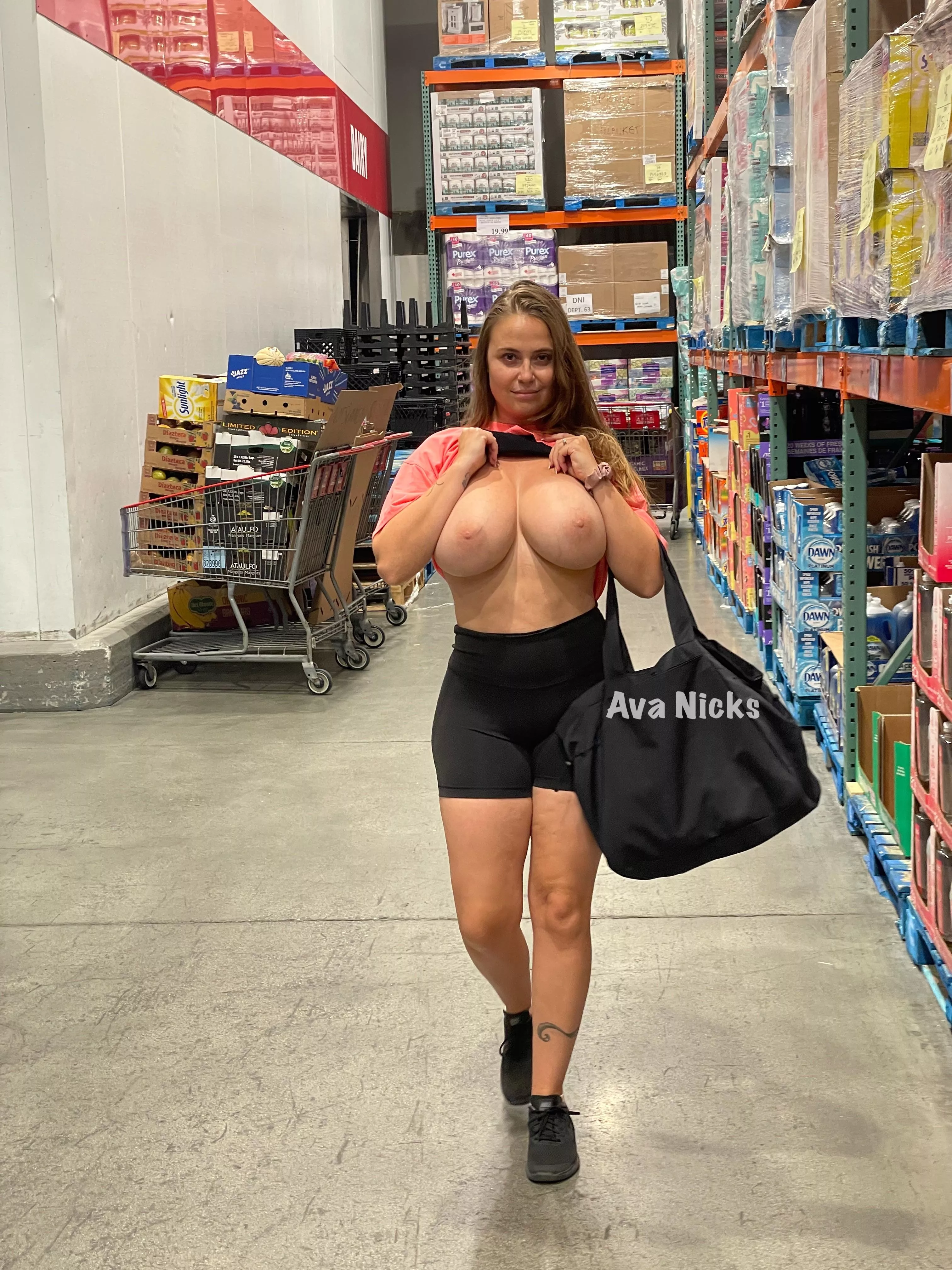 You game to glaze my 34H tits in Costco.. yay or nay? [image]
