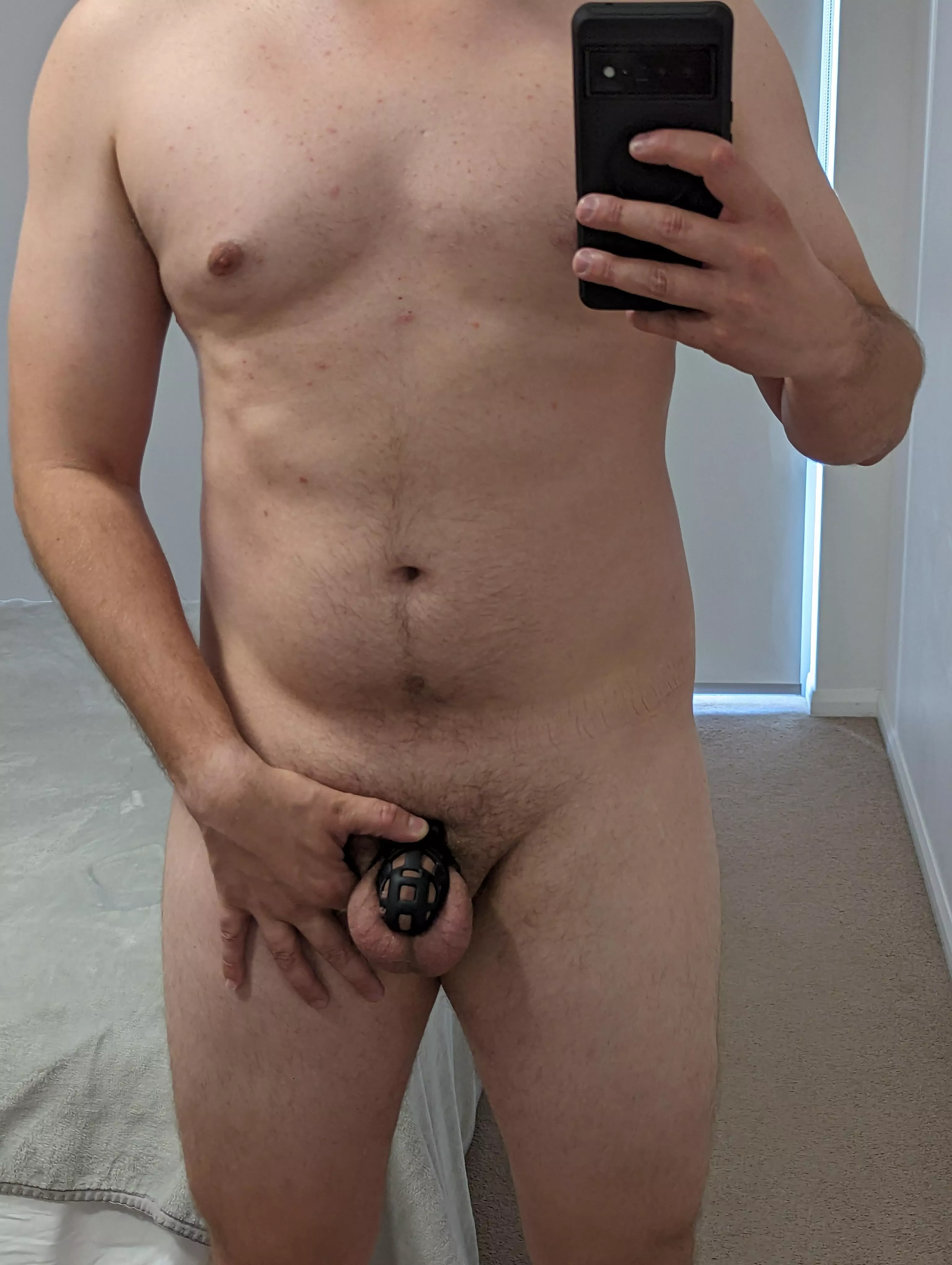 200 days caged and 1 inch smaller