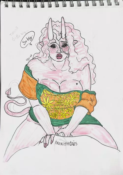 Georgina the pink tiefling (Art by @findmyfamiliar)