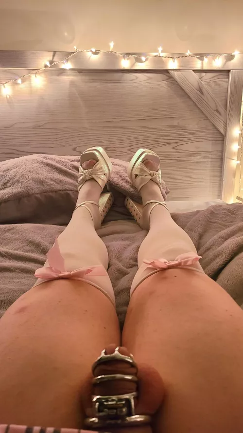 I was told I was not going to dinner, and there was a time I would've resisted. But instead, I stayed home and did the dishes/laundry dressed and caged.