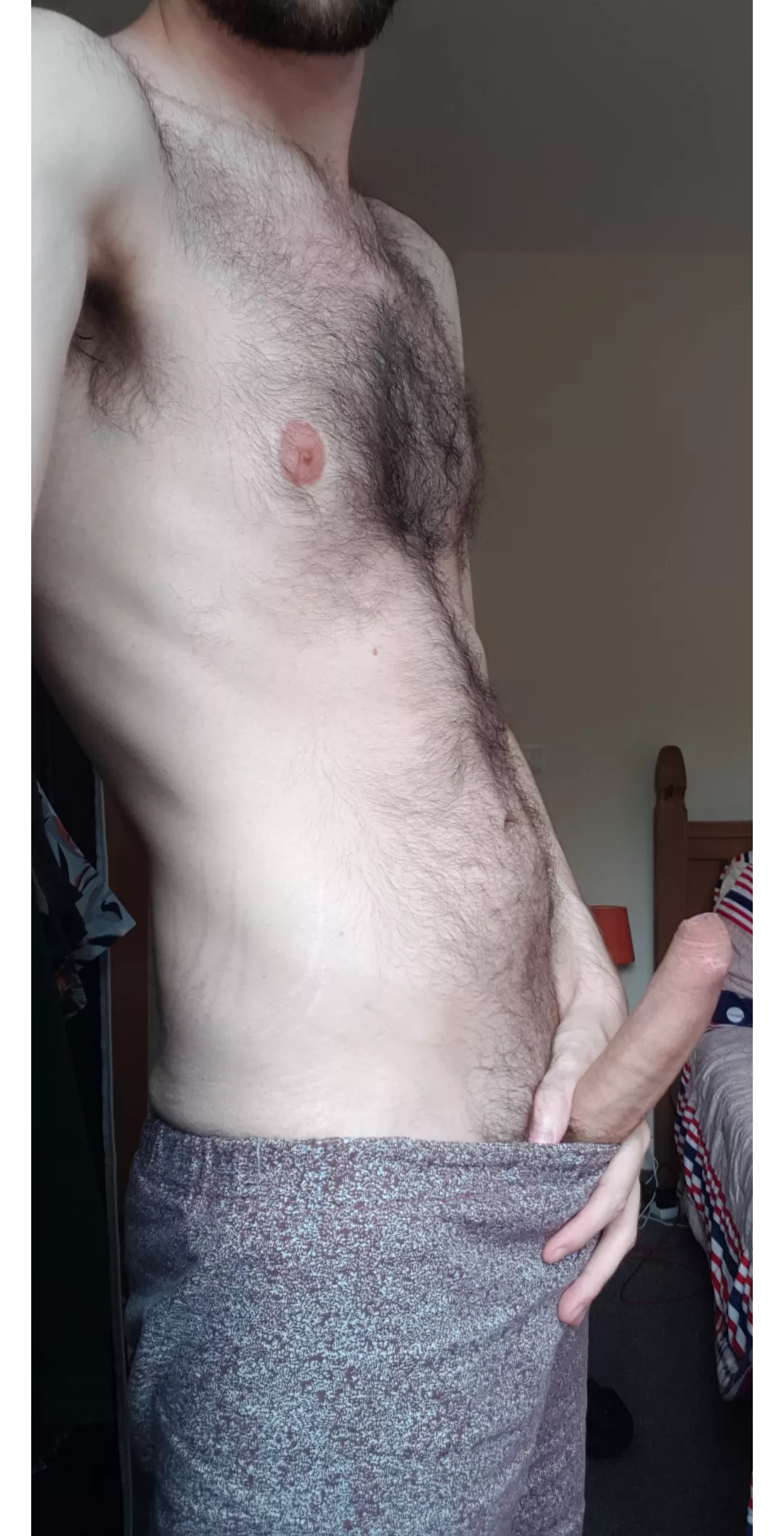 The trick is to get it wet, then it rolls right back and I can rub the exposed head against the back of your throat until I cum