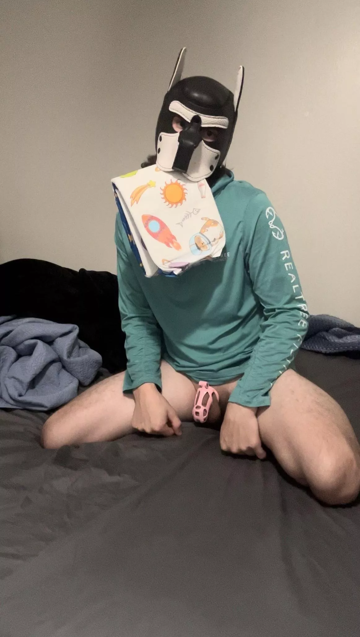 Diaper, plugged andddd chastity. It must be this pups luckys day. O-or I mean worse day… let me out!