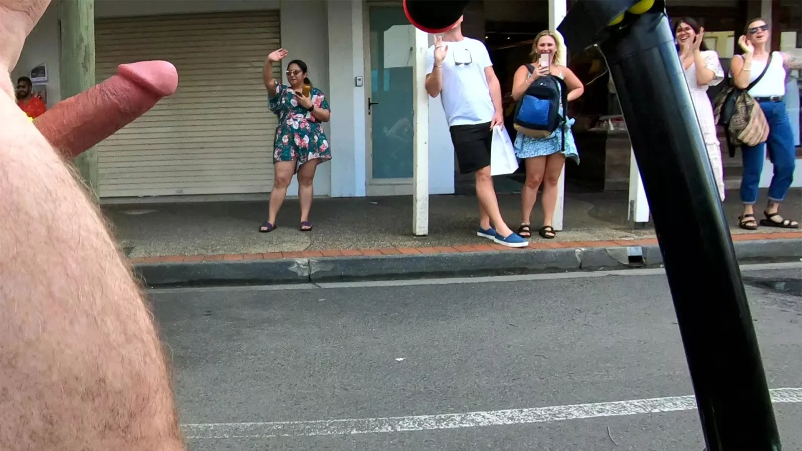 Exhibitionist with a public erection on the street gets the CFNM appreciation he deserves!