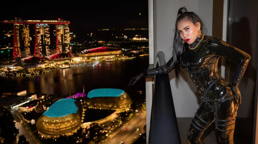 Wearing my Latex Catsuit on the Balcony! wonder how many people saw me haha