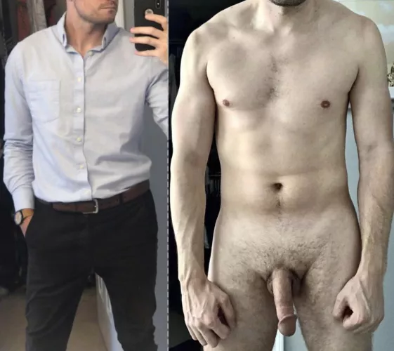 [32] What you see of the cute DILF at the office vs. what you’d see at home.
