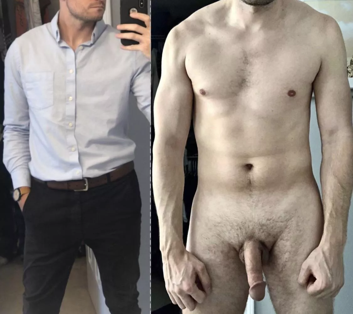 [32] What you see of the cute DILF at the office vs. what you’d see at home.