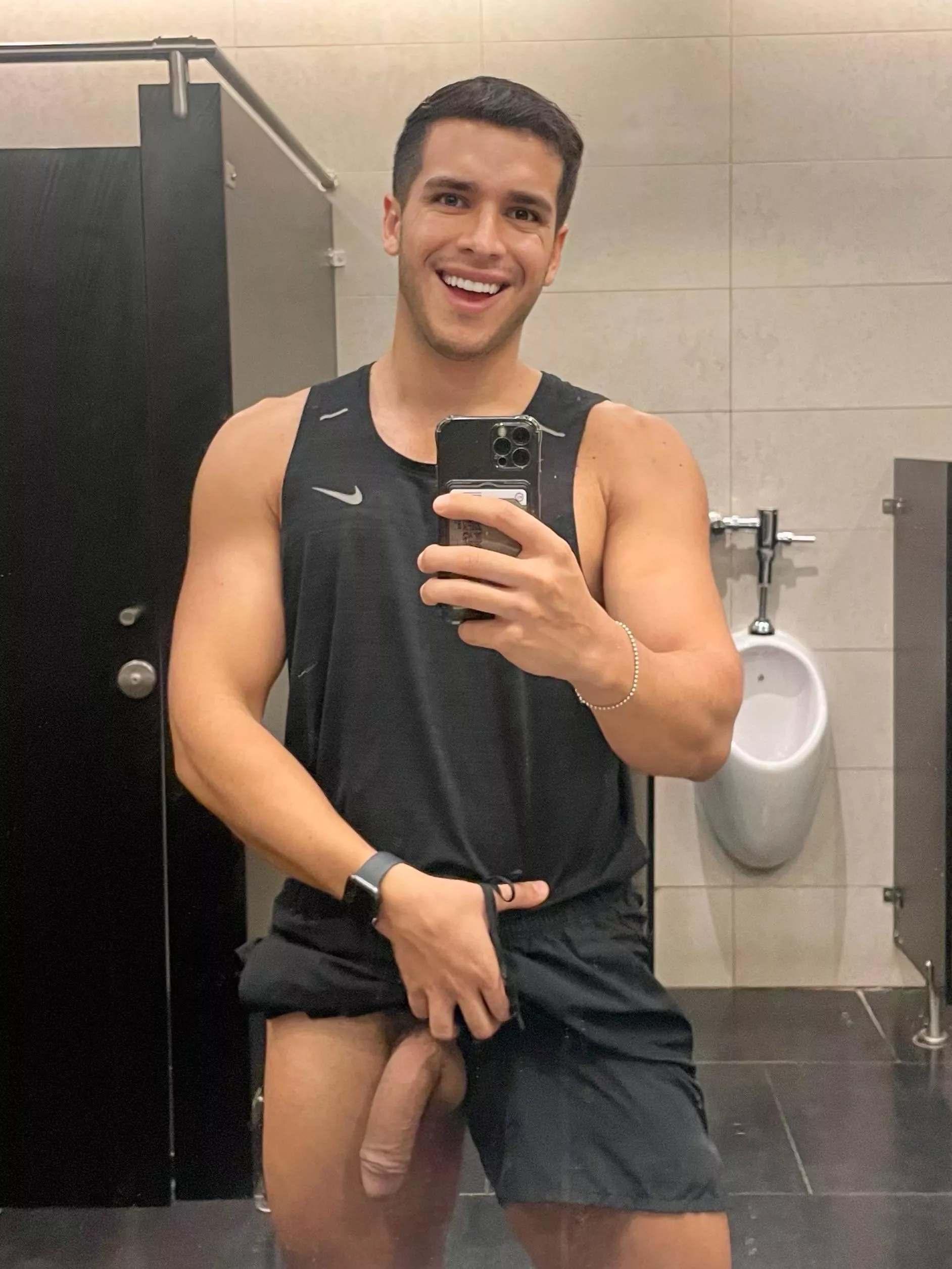 In the bathroom of the gym