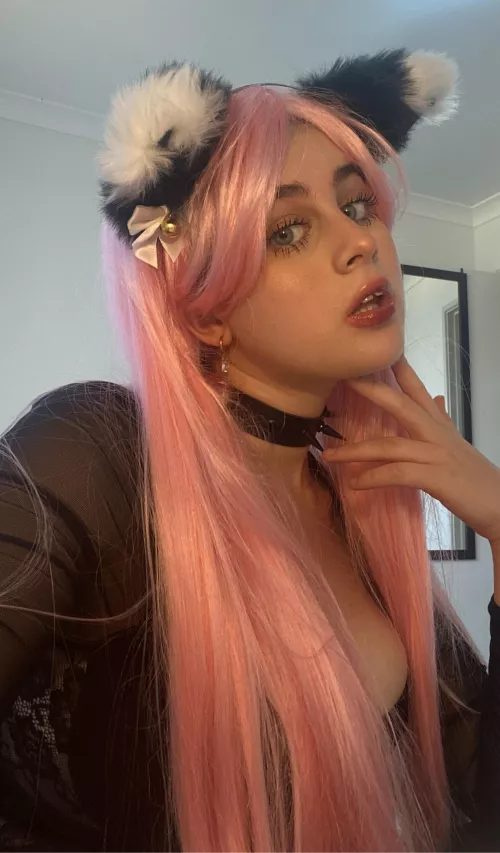 My sister’s cat ears went nicely with my new wig (: