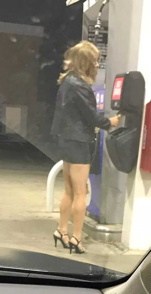 Heels at the gas station.