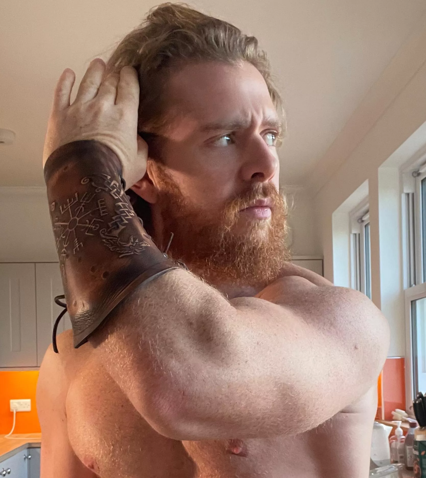 Only leather touches my forearm