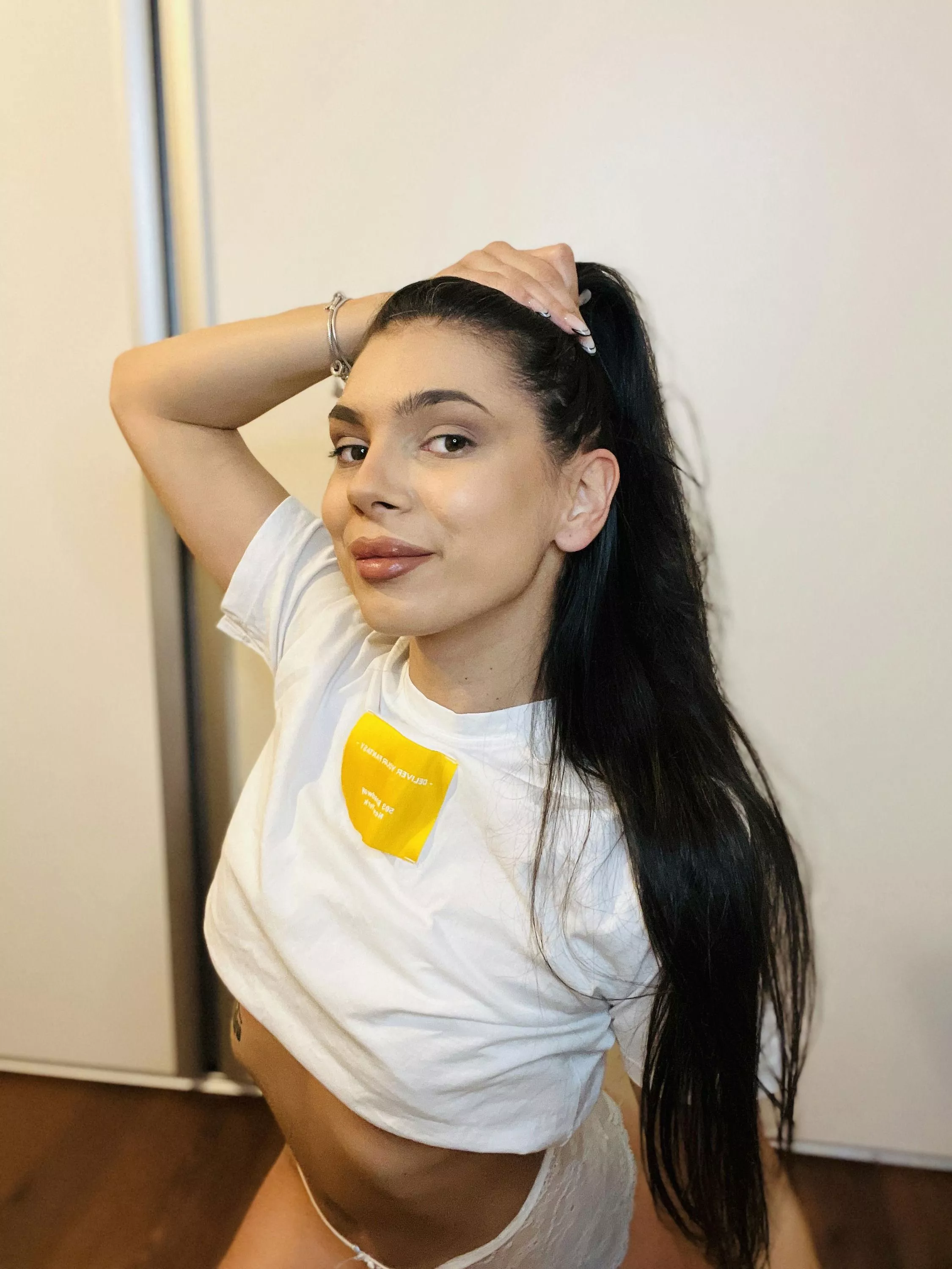 The cute girl with all her natural features was about to rail at you from your point of view