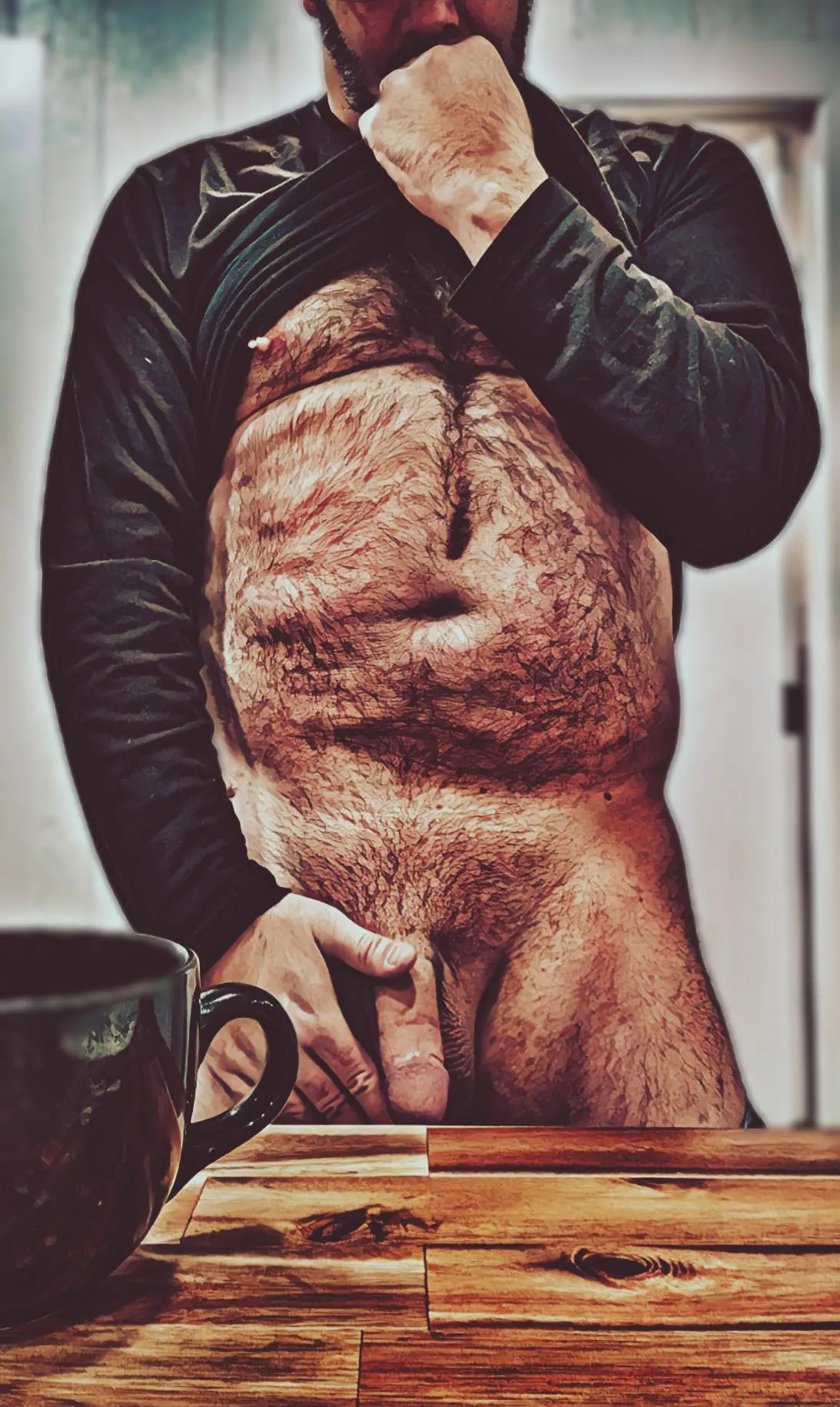 A little daring this morning, not alone in the shop.