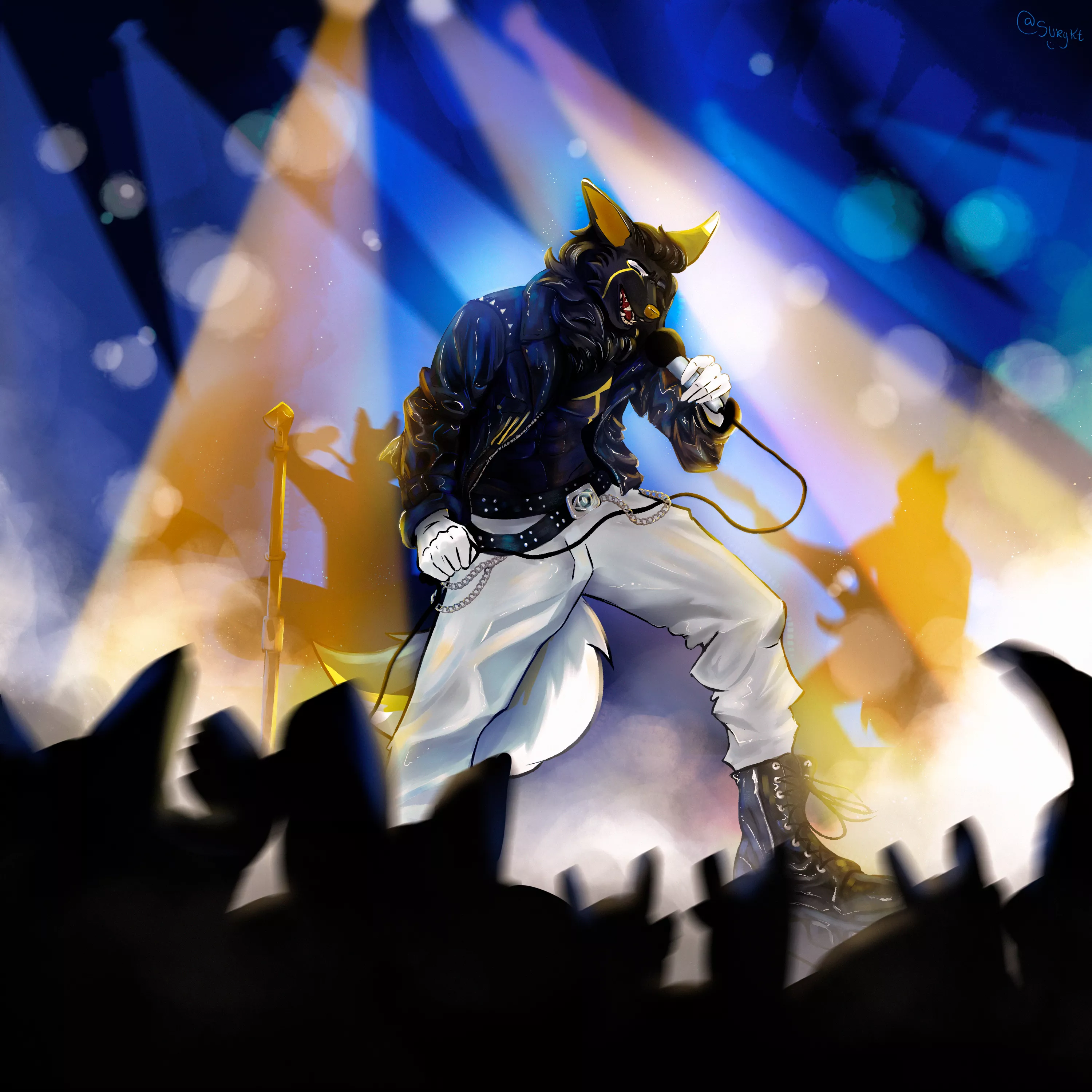 each note tells a story, and each band is a chapter in the book of sound - If your fursona had a solo band/singer, what musical genre would it be? 💛🖤- (art by me) for u/1864Fox