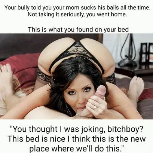 You’re sucking my cum off the bedsheet aren’t you bitch boy